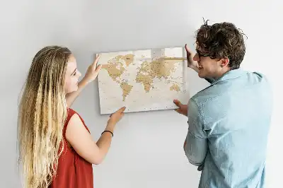 Politieke wereldkaart beschrijfbaar magneetbord van glas met design