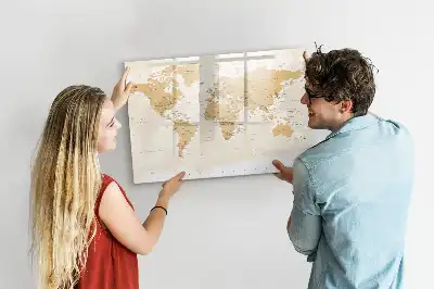 Politieke wereldkaart beschrijfbaar magneetbord van glas met design