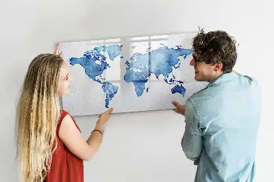 Magnetisch glazen memobord met aquarel wereldkaart design