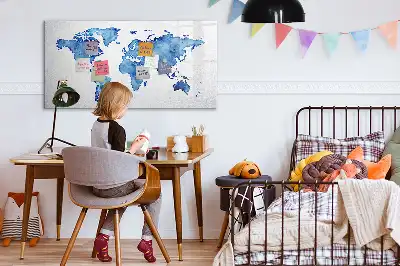Magnetisch glazen memobord met aquarel wereldkaart design