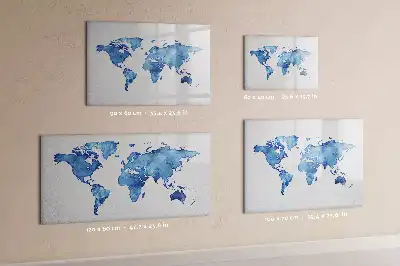 Magnetisch glazen memobord met aquarel wereldkaart design