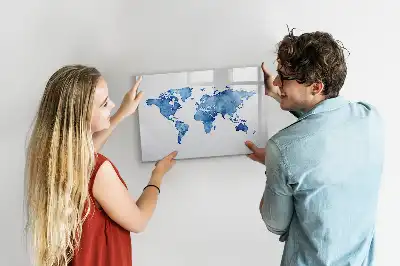 Magnetisch glazen memobord met aquarel wereldkaart design