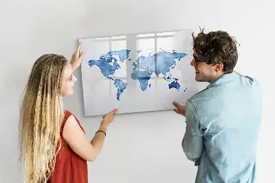 Magnetisch glazen memobord met aquarel wereldkaart design