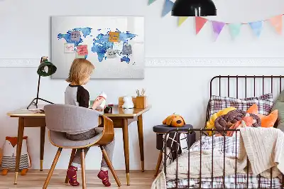 Magnetisch glazen memobord met aquarel wereldkaart design