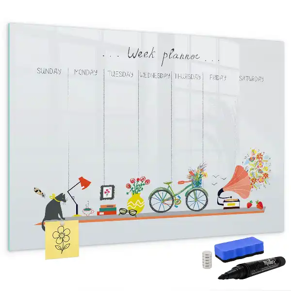 Glazen weekplanner beschrijfbaar magneetbord met design