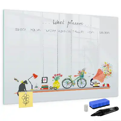 Glazen weekplanner beschrijfbaar magneetbord met design