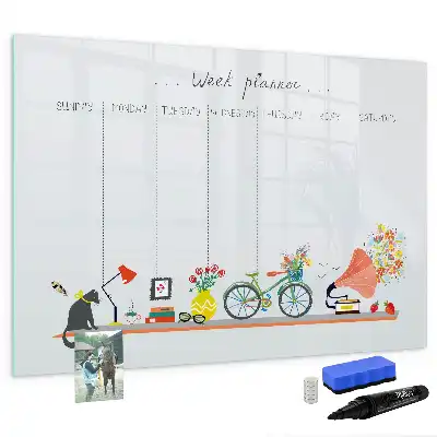 Glazen weekplanner beschrijfbaar magneetbord met design