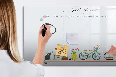 Glazen weekplanner beschrijfbaar magneetbord met design