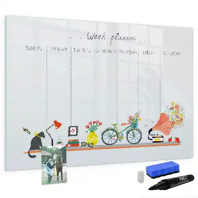 Glazen weekplanner beschrijfbaar magneetbord met design