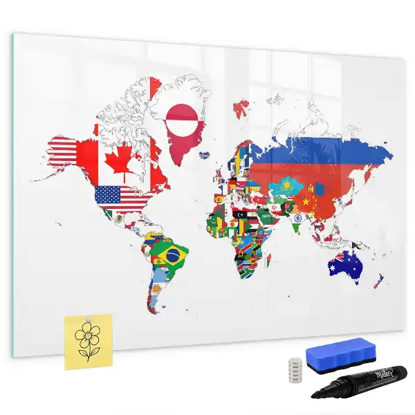 Beschrijfbaar glazen magneetbord met design van nationale vlaggen