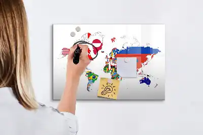 Beschrijfbaar glazen magneetbord met design van nationale vlaggen