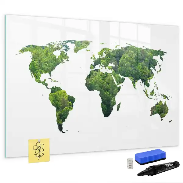 Magnetisch glazen schrijfbord Eco wereldkaart voor notities en foto's
