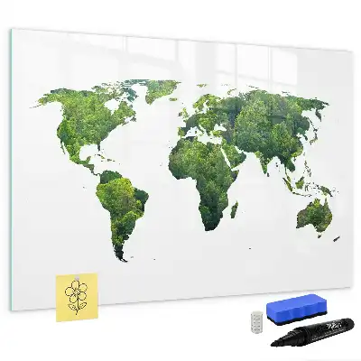 Magnetisch glazen schrijfbord Eco wereldkaart voor notities en foto's
