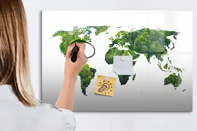Magnetisch glazen schrijfbord Eco wereldkaart voor notities en foto's