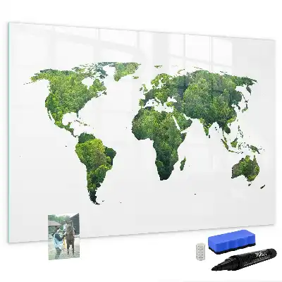 Magnetisch glazen schrijfbord Eco wereldkaart voor notities en foto's