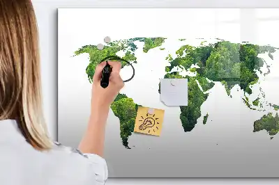 Magnetisch glazen schrijfbord Eco wereldkaart voor notities en foto's