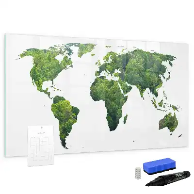 Magnetisch glazen schrijfbord Eco wereldkaart voor notities en foto's