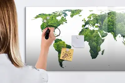 Magnetisch glazen schrijfbord Eco wereldkaart voor notities en foto's