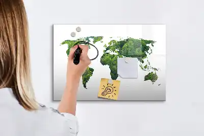 Magnetisch glazen schrijfbord Eco wereldkaart voor notities en foto's