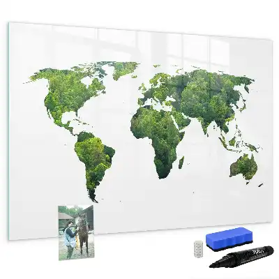 Magnetisch glazen schrijfbord Eco wereldkaart voor notities en foto's