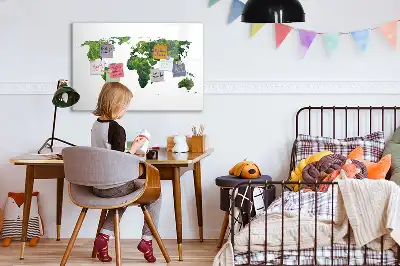 Magnetisch glazen schrijfbord Eco wereldkaart voor notities en foto's