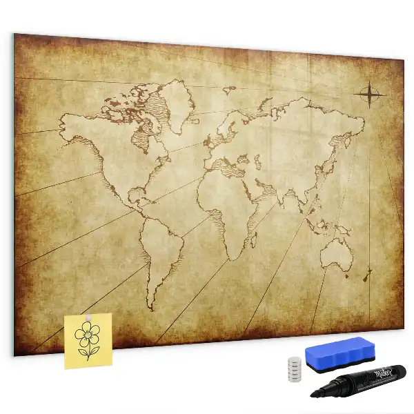 Magnetisch glazen memobord met wereldkaartprint