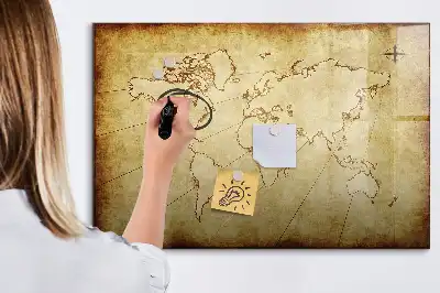 Magnetisch glazen memobord met wereldkaartprint