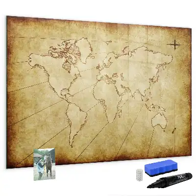 Magnetisch glazen memobord met wereldkaartprint