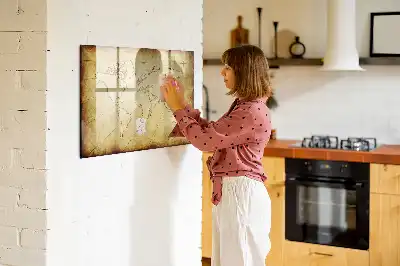 Magnetisch glazen memobord met wereldkaartprint