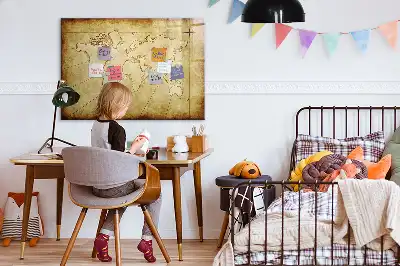 Magnetisch glazen memobord met wereldkaartprint