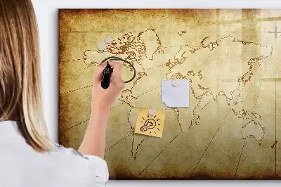 Magnetisch glazen memobord met wereldkaartprint