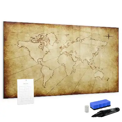 Magnetisch glazen memobord met wereldkaartprint