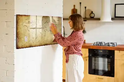 Magnetisch glazen memobord met wereldkaartprint