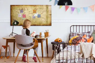 Magnetisch glazen memobord met wereldkaartprint