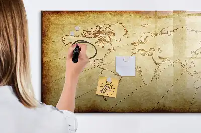 Magnetisch glazen memobord met wereldkaartprint