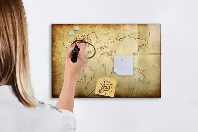 Magnetisch glazen memobord met wereldkaartprint