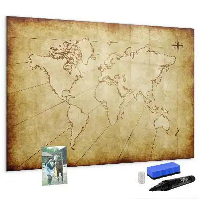 Magnetisch glazen memobord met wereldkaartprint