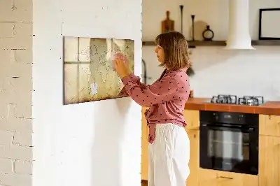 Magnetisch glazen memobord met wereldkaartprint