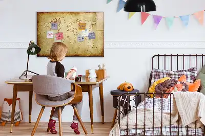 Magnetisch glazen memobord met wereldkaartprint