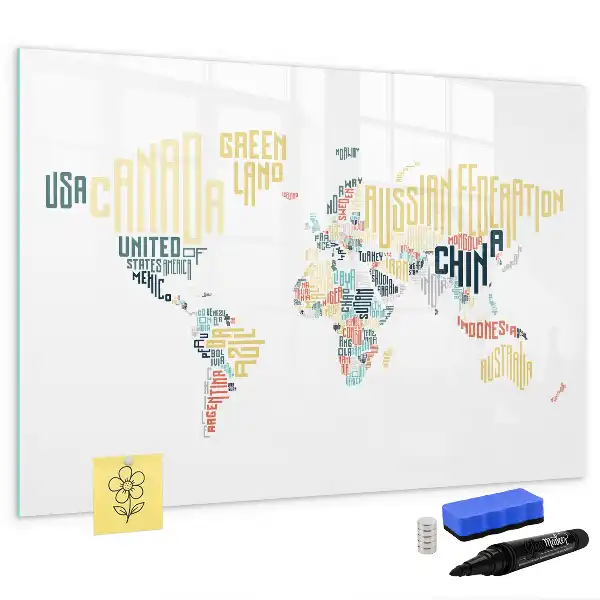 Beschrijfbaar glazen magneetbord met design van landnamen