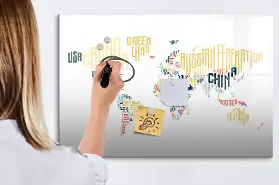 Beschrijfbaar glazen magneetbord met design van landnamen