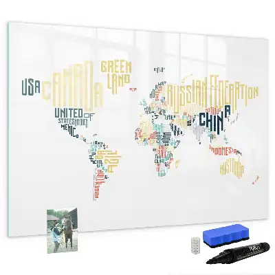 Beschrijfbaar glazen magneetbord met design van landnamen