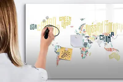 Beschrijfbaar glazen magneetbord met design van landnamen