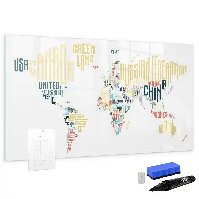 Beschrijfbaar glazen magneetbord met design van landnamen