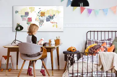 Beschrijfbaar glazen magneetbord met design van landnamen