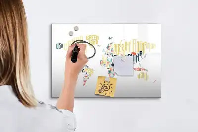 Beschrijfbaar glazen magneetbord met design van landnamen
