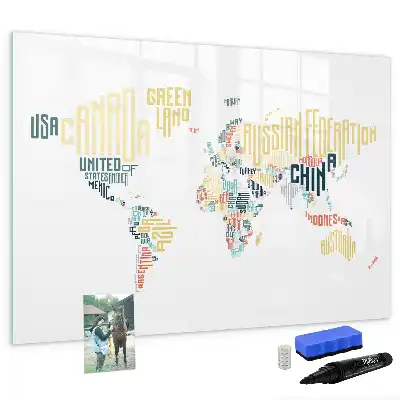 Beschrijfbaar glazen magneetbord met design van landnamen