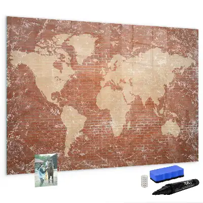 Magnetisch glazen schrijfbord met wereldkaart decoratieve print op baksteenstijl