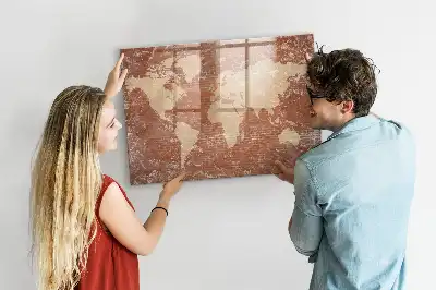 Magnetisch glazen schrijfbord met wereldkaart decoratieve print op baksteenstijl