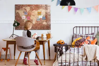 Magnetisch glazen schrijfbord met wereldkaart decoratieve print op baksteenstijl